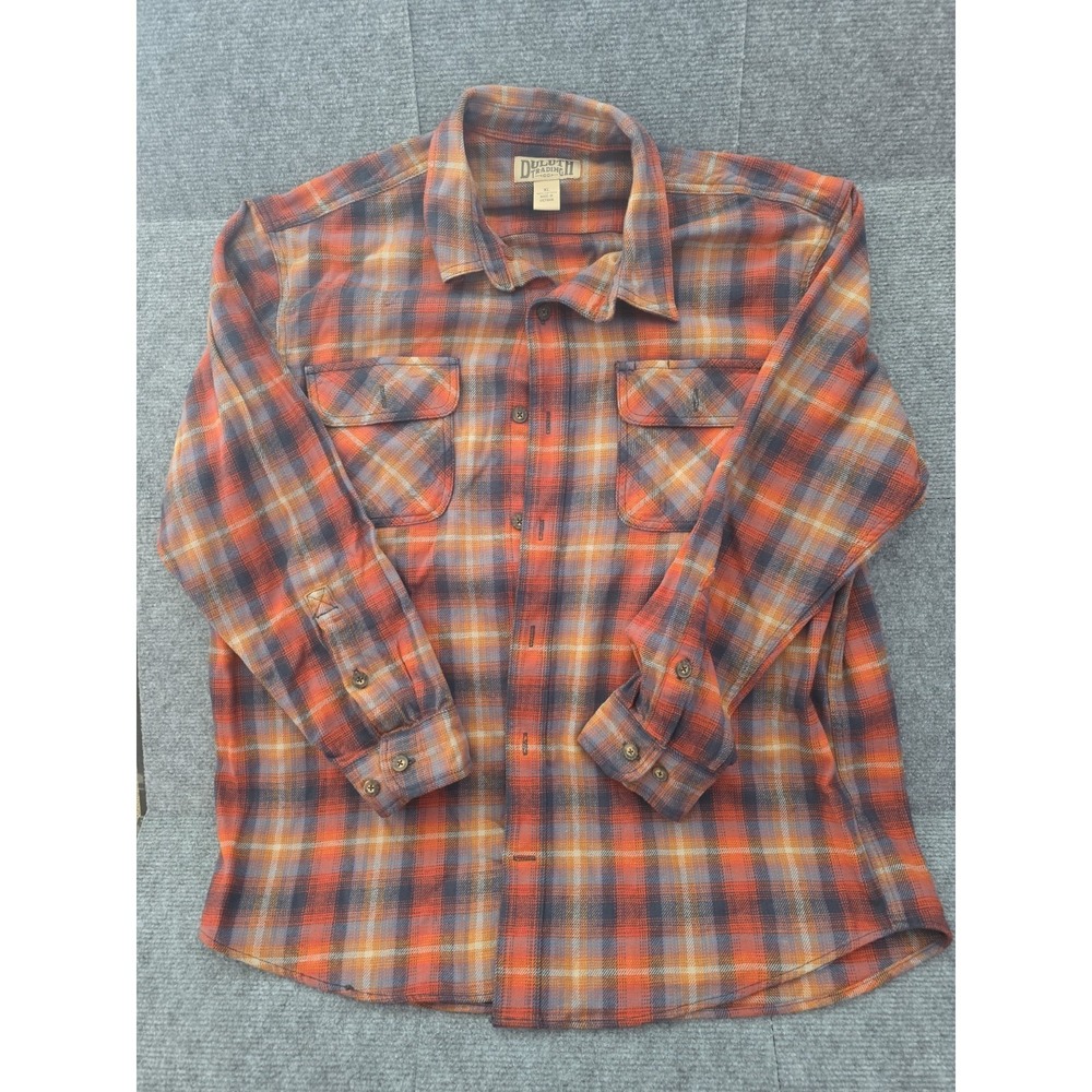 Duluth Trading Co BlueOrange Burlyweight PlaidFlannel SzXL Heavyweight ButtonUp